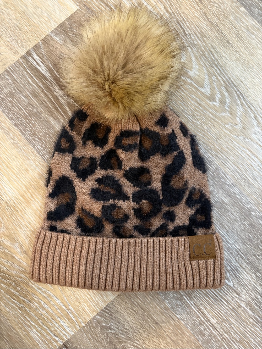 C.C  Leopard Pom Beanie - Tan & Black